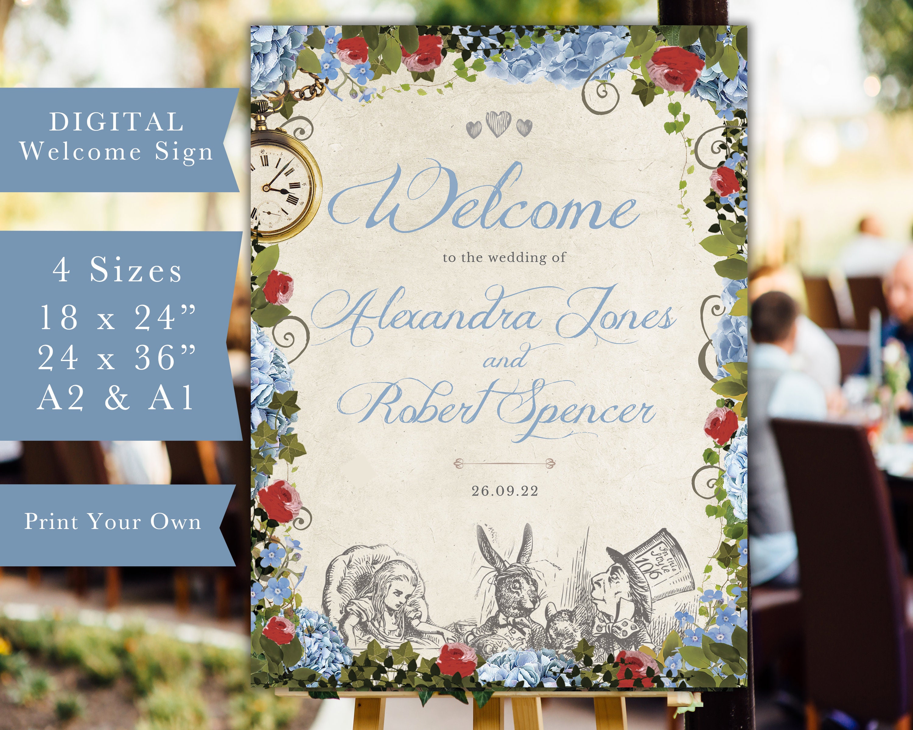 Alice Sign Alice in Wonderland Large Welcome Sign, Alice Wedding Welcome Sign ...