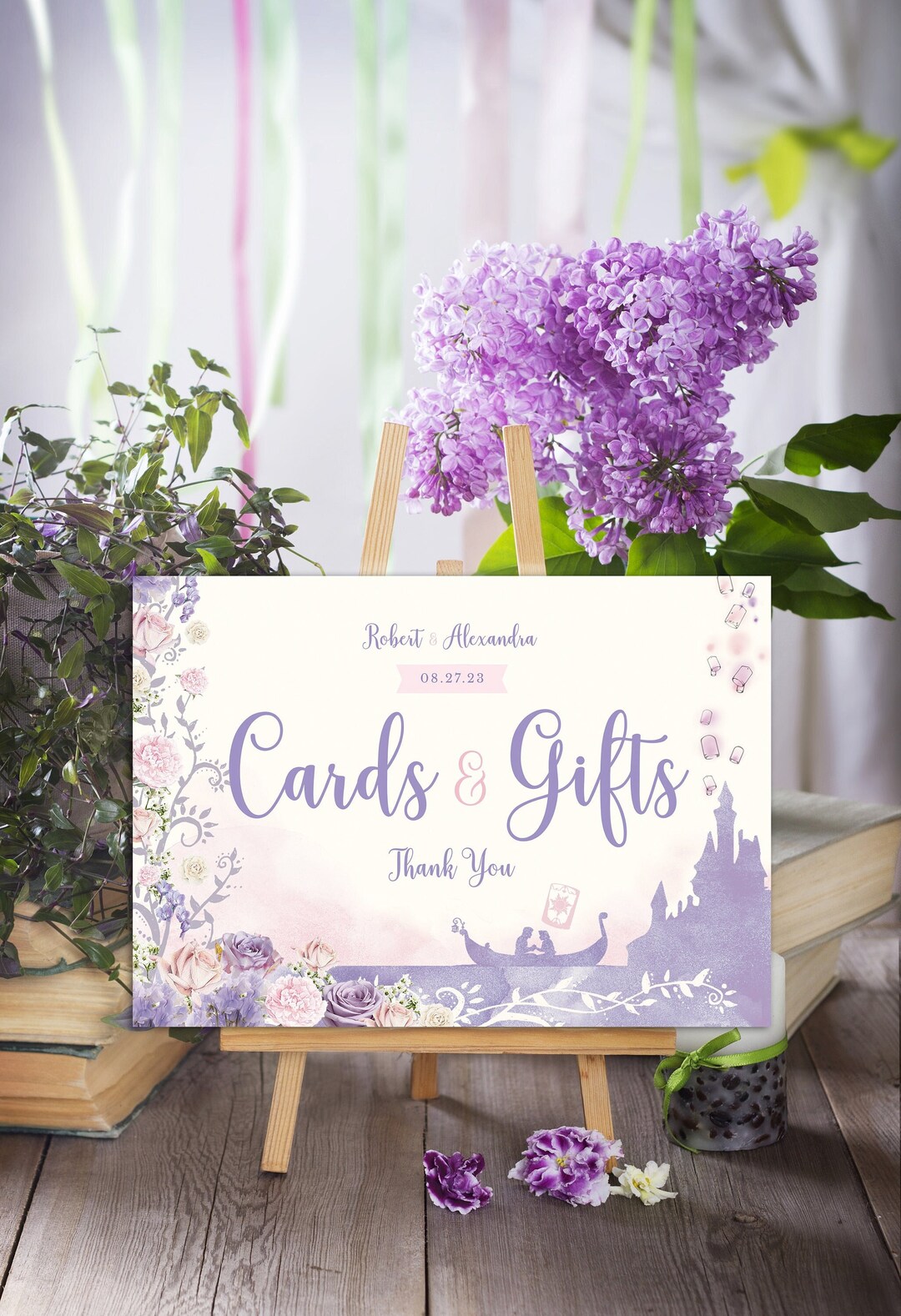 Tangled Table Signs, Tangled Wedding Sign, Lavender Editable Sign, Rapunzel Party Sign, Wedding