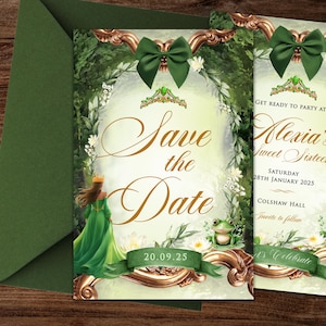 Princess and the Frog, Save the Date, Princess and Frog Invitation, Princess and Frog Printable, Princess and the Frog Downloads, Green 025