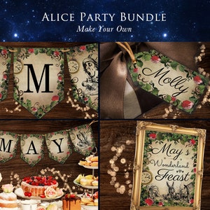 Alice in Wonderland Party Decor, Alice Party Downloads, Printable Alice, Personalised Bunting, Eat Me Drink Me Tags, Alice Signs, 002