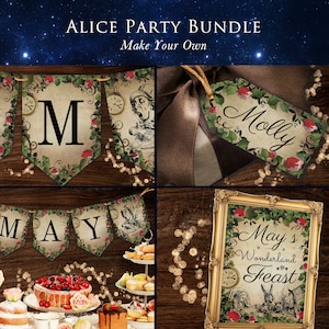 Alice in Wonderland Party Decor, Alice Party Downloads, Printable Alice, Personalised Bunting, Eat Me Drink Me Tags, Alice Signs, 002