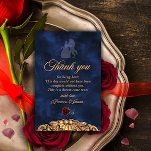 Beauty and the Beast Thank You, Digital Navy Thank You Card, Navy Thank you Card, Beauty and the Beast Download, Quinceanera Thank You, 001