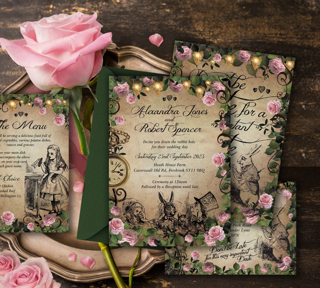 Alice in Wonderland Wedding Invitation, Digital Alice Invitation, Alice