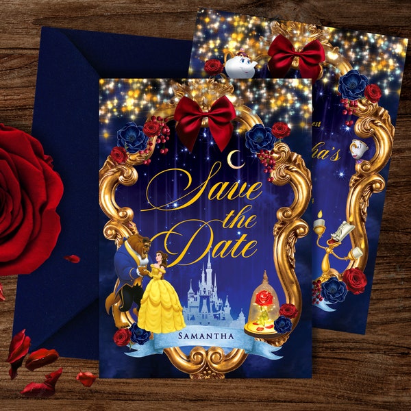 Beauty Beast Save the Date, Quinceanera Save the Date, Beauty Beast Verjaardagsuitnodiging, Sweet 16 Save the Date, Sprookjesachtige Verjaardag, 016