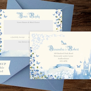 Cinderella Wedding Invitation, Blue Fairytale Castle Invite (Digital) 006 image 4