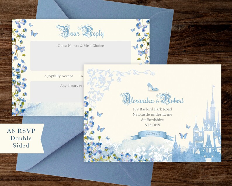 Cinderella Wedding Invitation, Blue Fairytale Castle Invite (Digital) 006 image 4