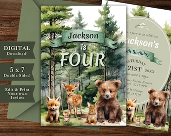 Woodland Animals Birthday Party Invitation, Forest Friends (Digital Invite)