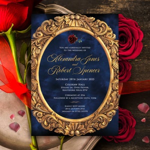 Beauty & the Beast Invitation, Beauty and Beast Quinceanera, Beauty and the Beast Sweet 16, Fairytale Digital invite, Mirror Invitation, 001