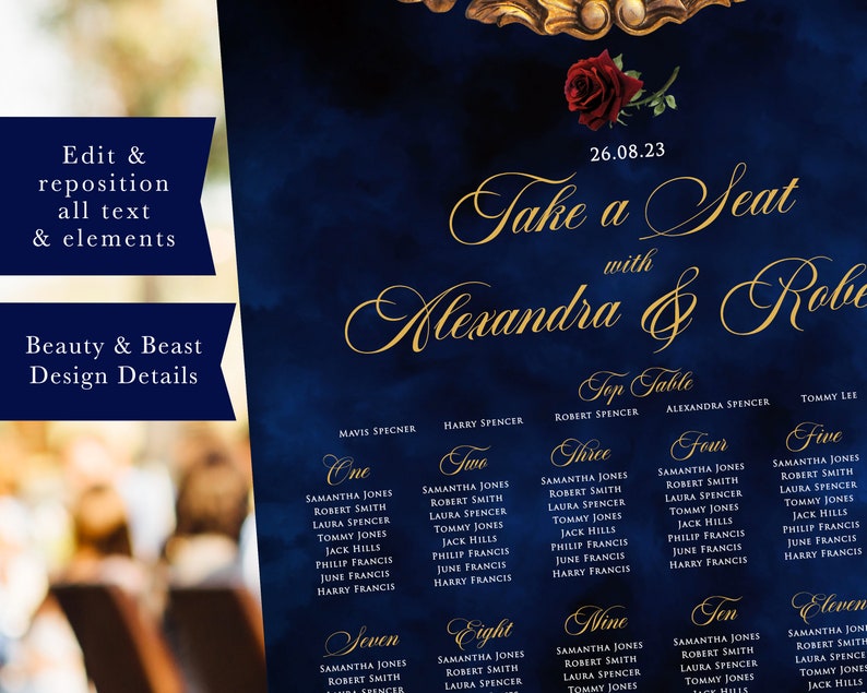 Beauty and the Beast Seating Plan Navy Wedding Table Plan Etsy