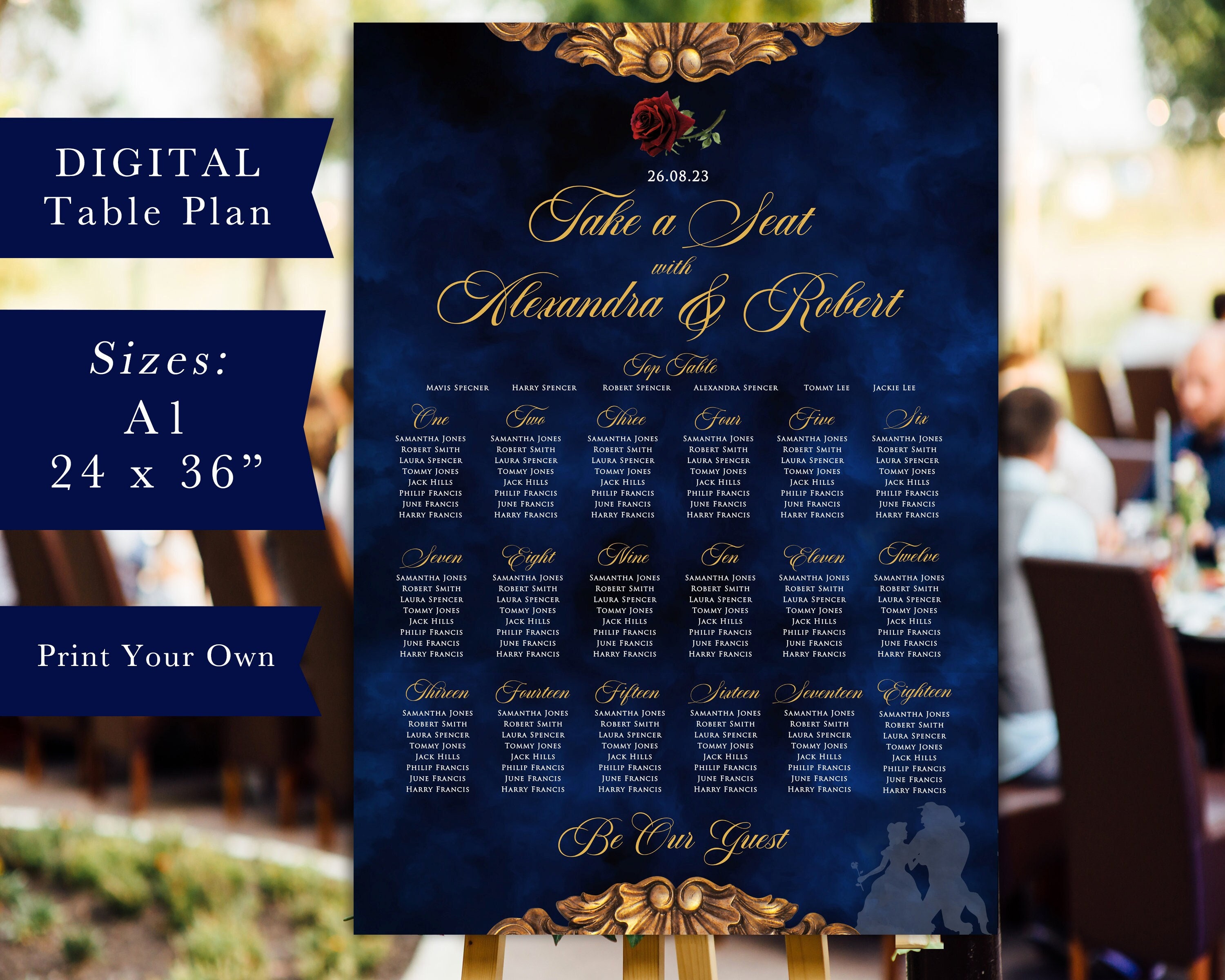 Beauty and the Beast Seating Plan Navy Wedding Table Plan Etsy UK