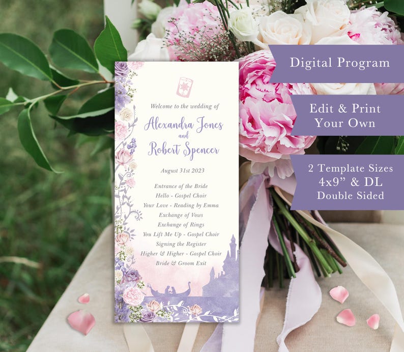 Tangled Wedding Program, Fairytale Quinceanera Agenda (Digital Template) 003 image 2