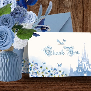 Cinderella Dankeskarte, Cinderella Blau Briefpapier, Hochzeit Dankeskarte, Prinzessin Dankeskarte, Cinderella Printables, 006