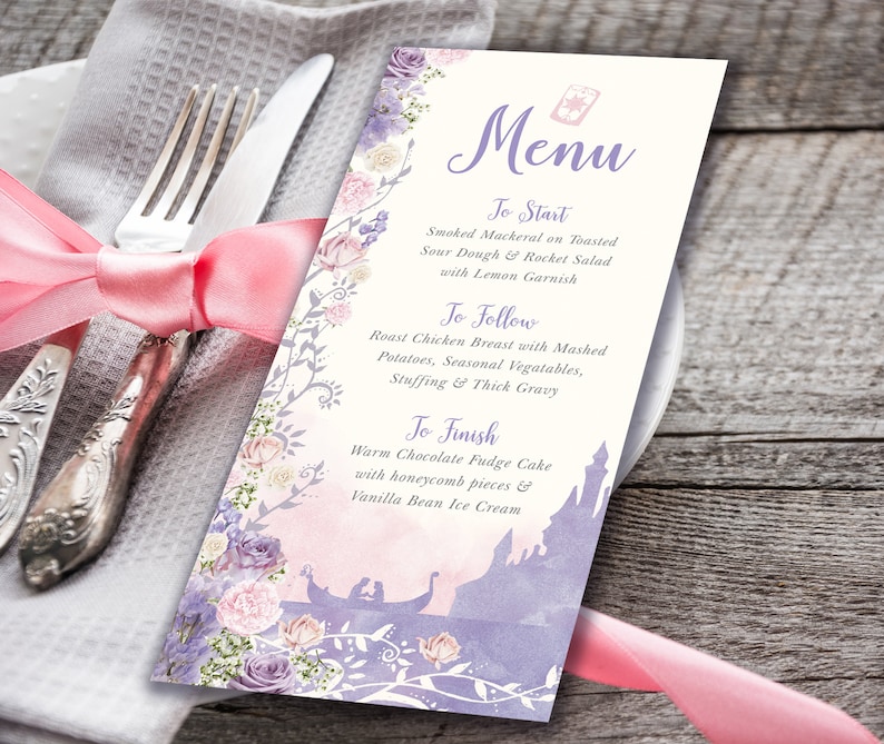 Tangled Wedding Menu, Lavender Purple, Rapunzel Party (digital Download ...