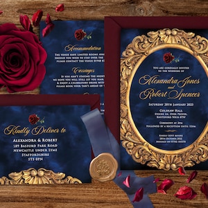 Die Schöne und das Biest Hochzeitseinladung, Die Schöne und das Biest Einladung, Sei unser Gast Einladung, Märchen Einladen, Quinceanera Einladung, 001