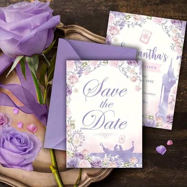 Faites gagner la date, invitation à une fête Sweet Sixteen, Quinceanera, téléchargement numérique Tangled, fête d'anniversaire de princesse filles, Quinceanera, 003