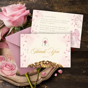 Biglietto di ringraziamento La Bella e la Bestia, Biglietto di ringraziamento da favola, Biglietto di ringraziamento rosa, Biglietto di ringraziamento per sedici dolci, Biglietto di ringraziamento Quinceanera, 007