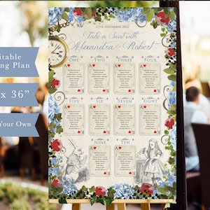 Alice in Wonderland Seating Chart, Alice Table Plan, Alice Seating Plan, Digital Alice Signs, Quinceanera Seating Plan, Blue Alice, 005