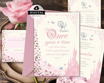 Sleeping Beauty Quinceanera Invitation, Pink Princess Castle, Sweet 16 (Digital) 010
