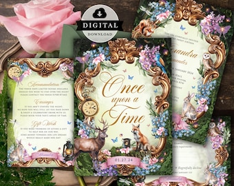 Enchanted Forest Invitation, Woodland Animals, Mirror Frame (Digital Download) 035