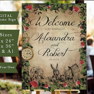 Alice in Wonderland Large Welcome Sign, Alice Quinceanera Welcome Sign Editable Wedding Welcome Sign, Alice Printables, Vintage Alice, 002 image 2