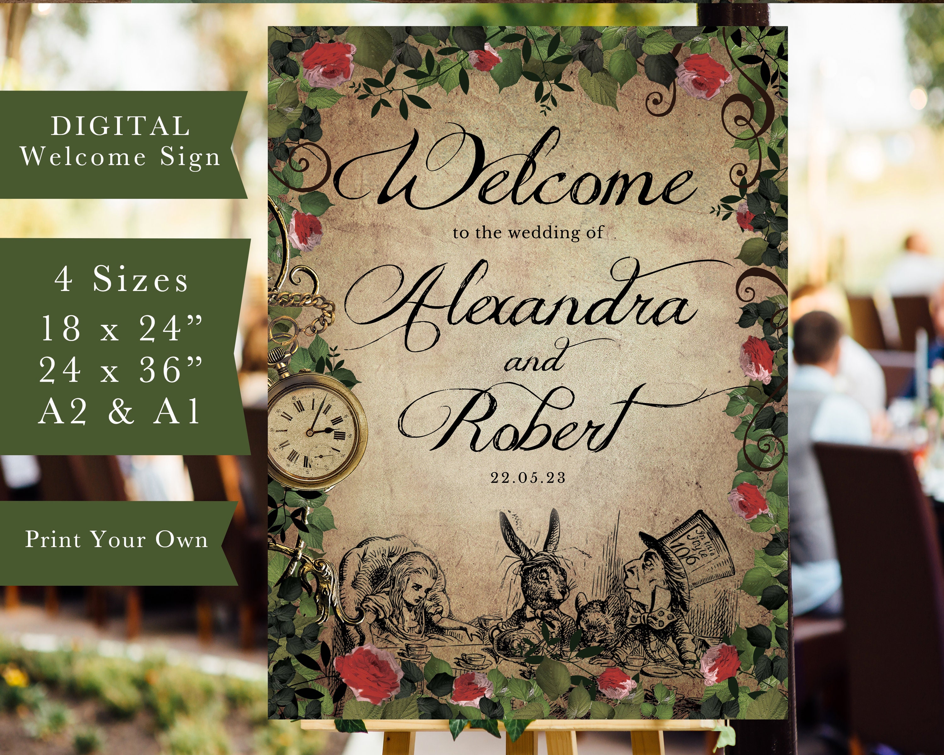 Alice Sign Alice in Wonderland Welcome Sign, Vintage Wedding (digital Download ...