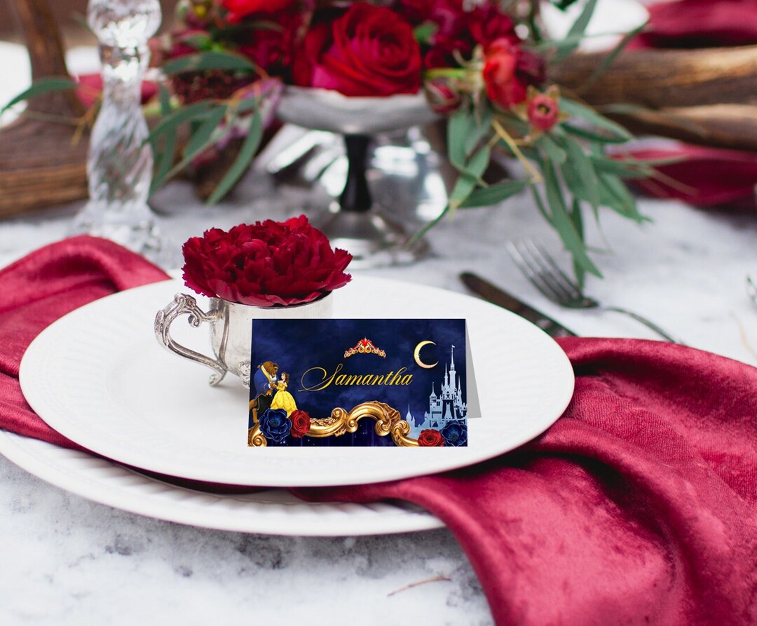Beauty and the Beast Place Card, Seating Names, Fairytale Quinceanera ...