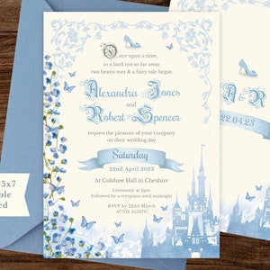 Cinderella Wedding Invitation, Blue Fairytale Castle Invite (Digital) 006 image 2