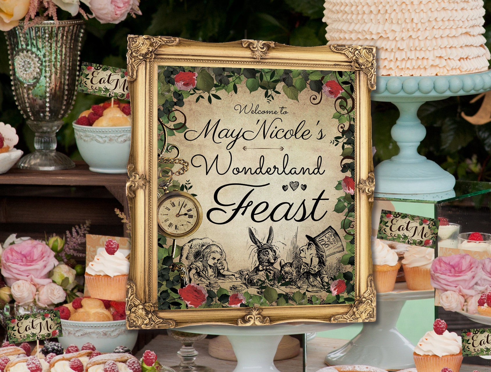 Alice Sign Alice in Wonderland Party Sign, Editable Vintage Decor (digital ...
