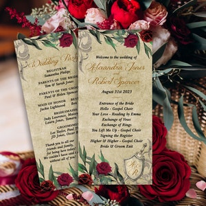Medieval Programme, Rustic Wedding Programme, Old Style Wedding, Vintage, GOT wedding, Castle Wedding, Tolkien, Red Rose Wedding 004