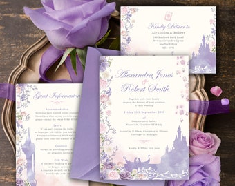 Tangled Digital Invitation, Tangled Wedding Invite, Lilac Invitation. Rapunzel Invitation,  Fairytale Wedding Invitation, Templett, 003