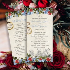 Alice im Wunderland Programm, Alice Digital Hochzeitsprogramm, Alice Programme, Alice Motto Party Briefpapier, Alice Party Vorlagen, 005