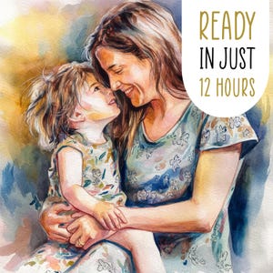 Aangepaste aquarel van foto, gepersonaliseerde familietekening, handgetekende schilderij, vaderdagcadeau, cadeau man, tekenen stel