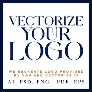 Puede incluir: Un fondo blanco con texto azul que dice "VECTORIZE YOUR LOGO". Debajo del texto hay una línea de texto más pequeña que dice "WE RECREATE LOGO PROVIDED BY YOU AND VECTORIZE IT". Debajo de eso hay una línea de texto que dice "AI, PSD, PNG, PDF, EPS".