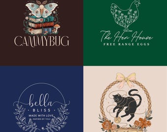 May include: Four logos on a square background. The logos include a moth on books with the text "CAMMYBUG", a hen with the text "The Hen House FREE RANGE EGGS", a floral design with the text "bella BLISS MADE WITH LOVE INSPIRED BY YOU!", and a cat with the text "Maki Makes Co CROCHETED GOODS".