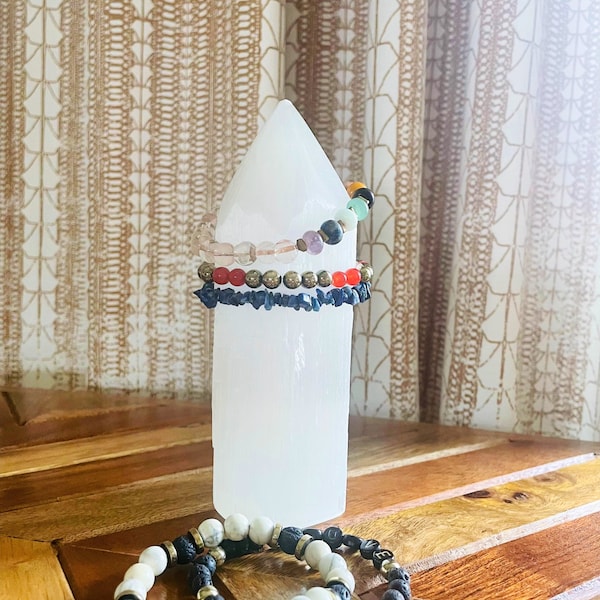 Selenite Point, selenite tower, selenite, cleansing tools, bracelet holder.