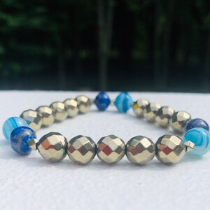TRUTH BRACELET, Lapis bracelet, pyrite bracelet, blue banded agate bracelet, women’s crystal bracelet, women’s gifts