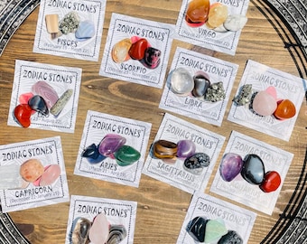 ZODIAC GEMSTONE SET, Astrological Sign crystals, Tumbled Stones, Zodiac Crystal Sets
