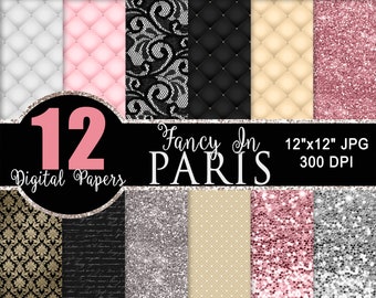 Paris Digital Paper, Parisian, Gold, Tufted, Printable, Lace, Luxury, Pink Digital Paper, Background, Party Favors, Scrapbook, Glitter