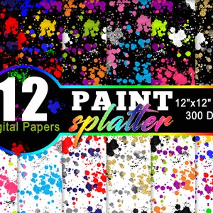 Paint Splatter Digital Paper | Paint Digital Paper | Paint Splatter Background | Digital Paper | Party Favor | Scrapbook | Planner | Rainbow