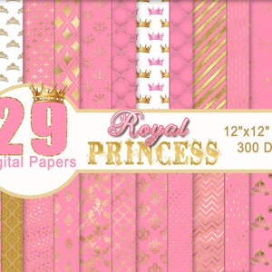 Roze en Goud Digitaal Papier | Princess Digitaal Papier | Koninklijk digitaal document | Achtergrond | Partij gunsten | Plakboek | Planner | Baby Shower