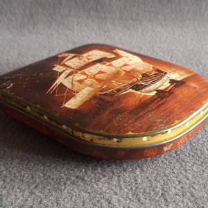 Vintage Edward Sharp & Sons Ltd,  Hinged Toffee Tin Decorated with a Model Ship