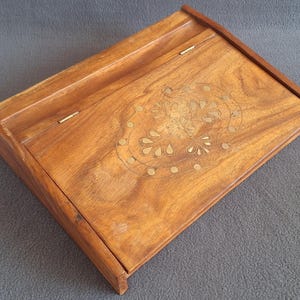 Vintage Wooden Writing Slope with Brass Inlays