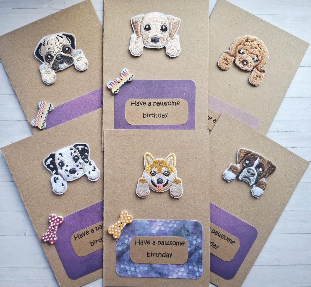 Embroidered Dog Breed Birthday Card – Handmade Kraft Card - Etsy UK