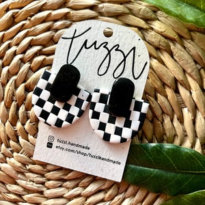 Black with white checkered #2 earrings