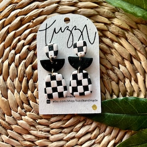 Black with white checkered earrings