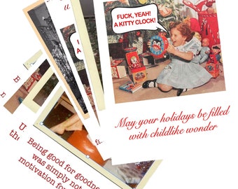 Christmas Card Set - 16 or 8 Sassy Christmas Cards + Envelopes | Funny | Adult | Unique | Retro
