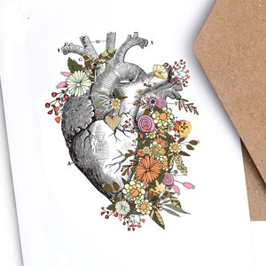 Anatomisch geblümte Herz Karte | Valentinstagskarte | Unikat | Liebe | Romantik