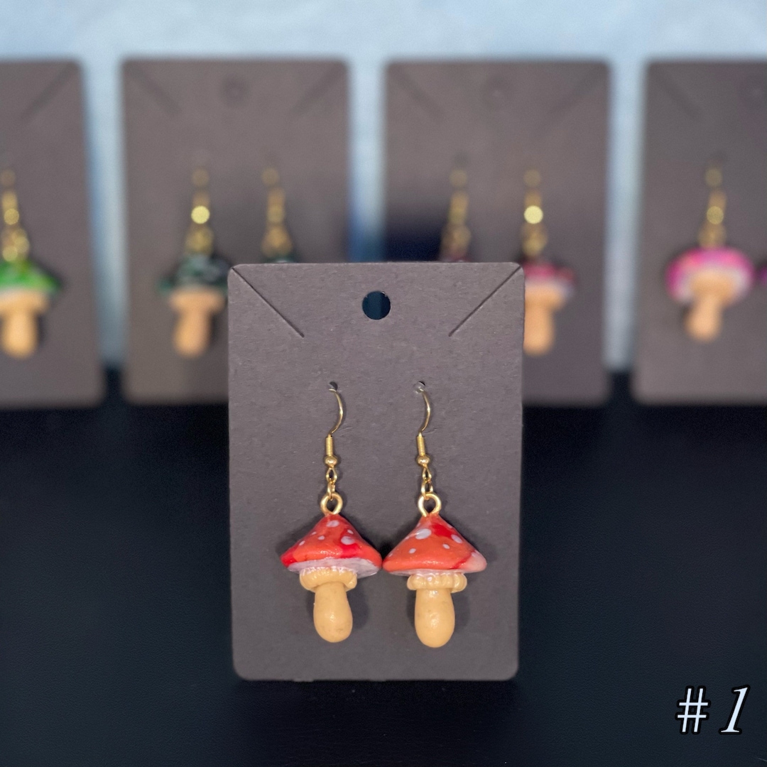 Handcrafted Mushroom Earrings; Red, Orange, Yellow, Green, Blue, Purple,  Shroom, Gift, Mushroomcore, Fairycore, Aesthetic, Cottagecore, Cute