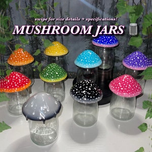 Handcrafted Mushroom Jars; fairycore,cottagecore,gift,container,storage,jewelry box,cute,aesthetic,fungi,forest,plants,recycled,handmade