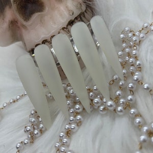 Ghastly-Translucent Matte Milk White Nails Luxury Gel Press On Nails/Vampire Nails/Lycan Nails/Werewolf Nails/Drag Nails